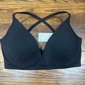 NWT Shade and Shore Black Underwire Lightly Padded Tie-Back Bikini Top sz 34C